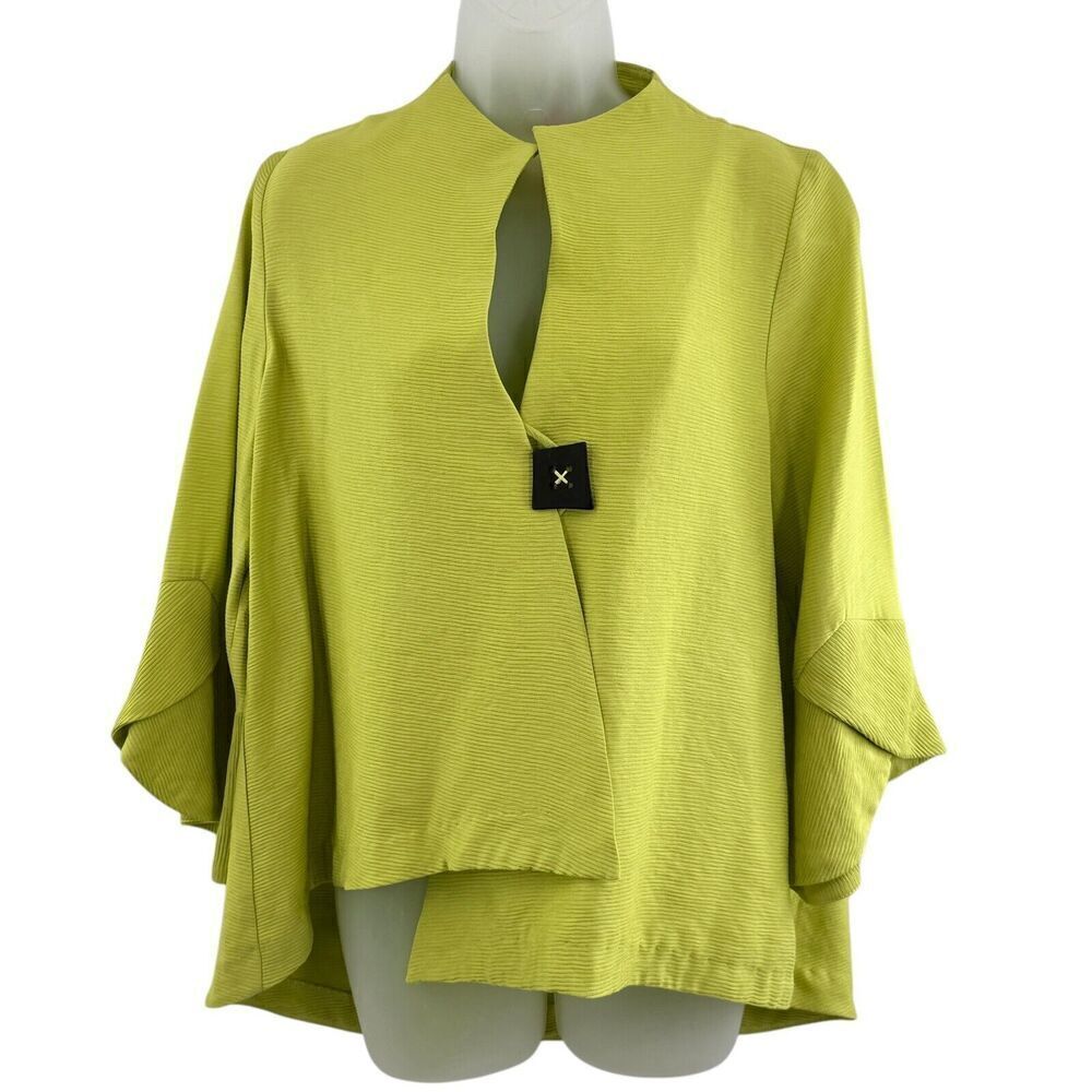 IC by CONNIE K Ribbed Jacket Women's Medium Lime Green Bell Sleeve Relaxed Fit